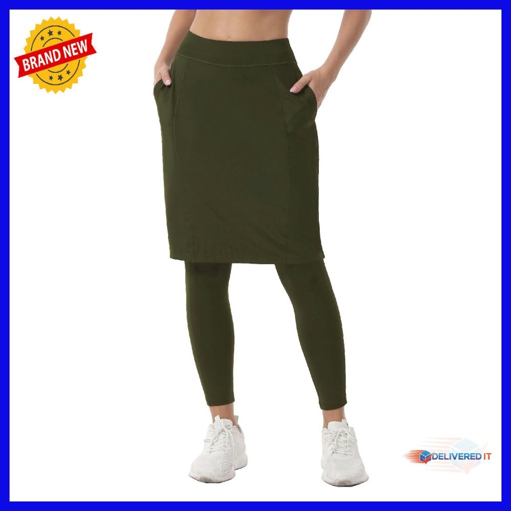 Athletic Skirt With Attached Leggings, 23" Knee Length, Pockets, Tummy Control